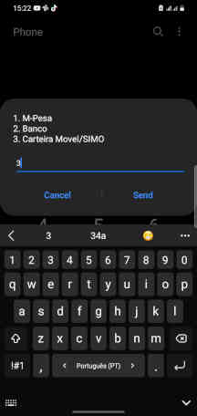 Menu USSD com opção SIMO/Carteira Móvel para transferência de m-pesa para e-mola