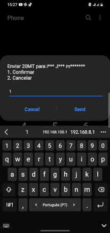 Menu de confirmação que os dados de transferência estão correctos