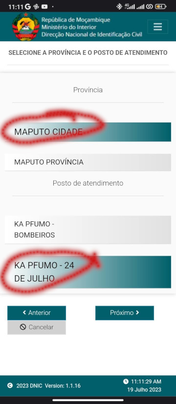 Selecciono o Posto de Atendimento para Captação de Dados