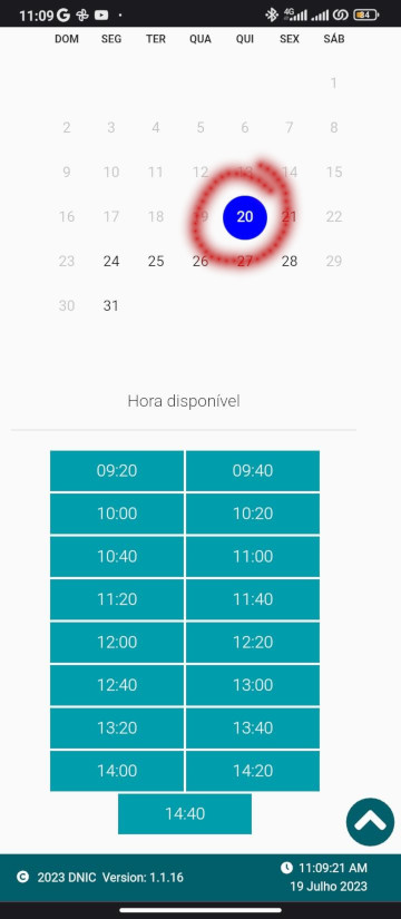 Selecciono o dia de captação dados