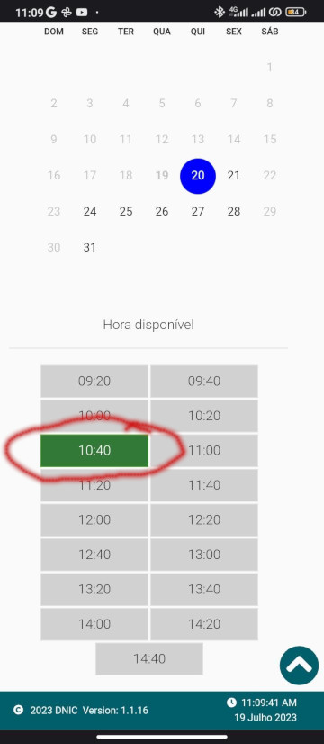 Selecciono o horário de captação dados