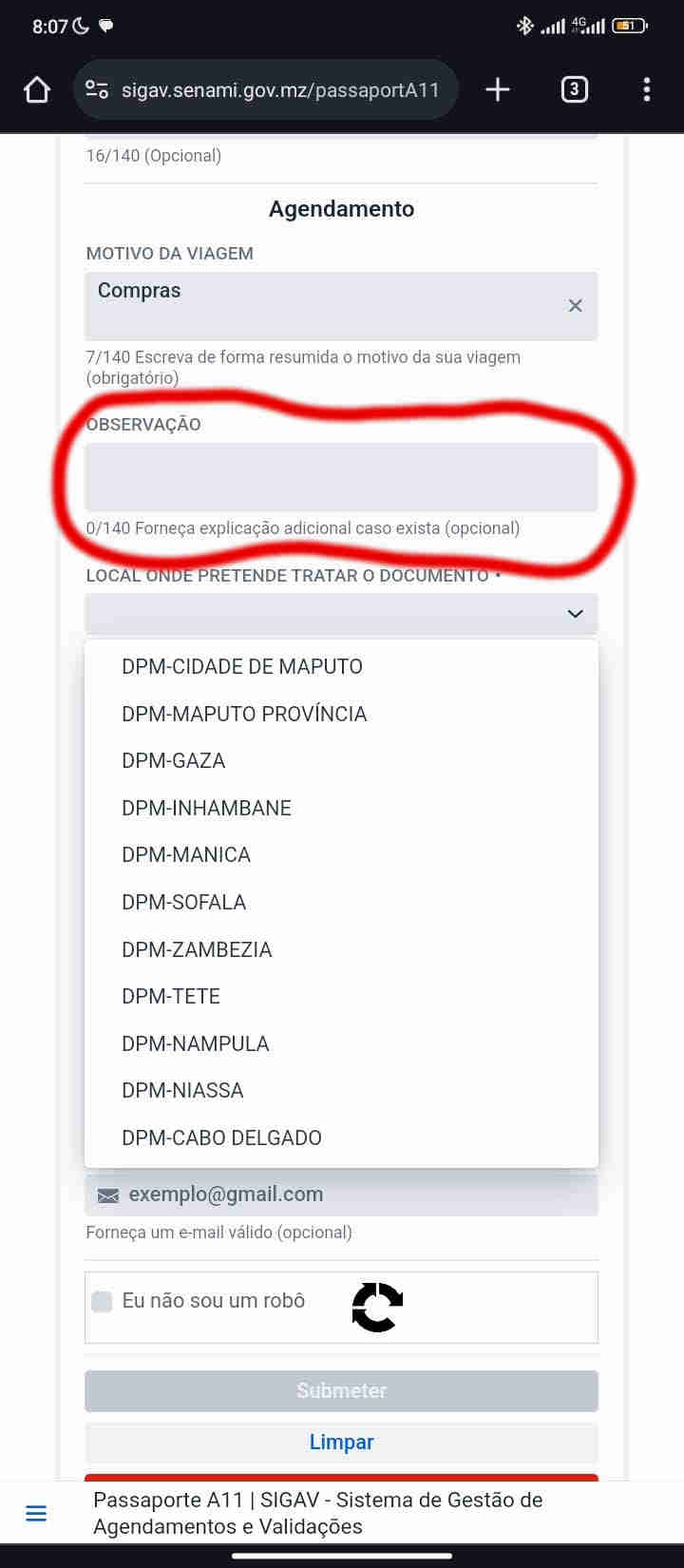 Alguma observação, se tiver.