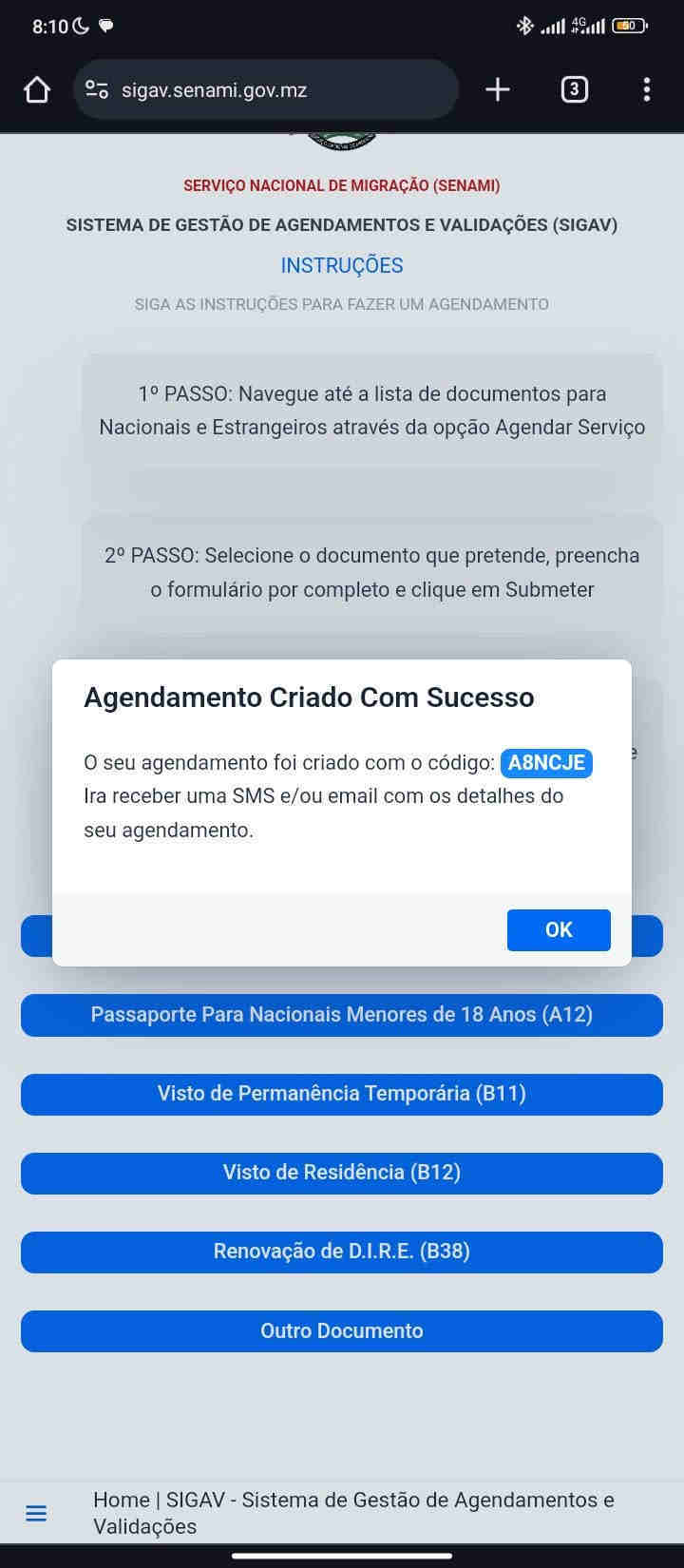 Acesso ao site do DNIC para agendar a emissão de B.I..