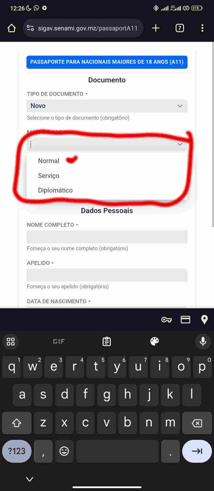 Acesso ao site do DNIC para agendar a emissão de B.I..