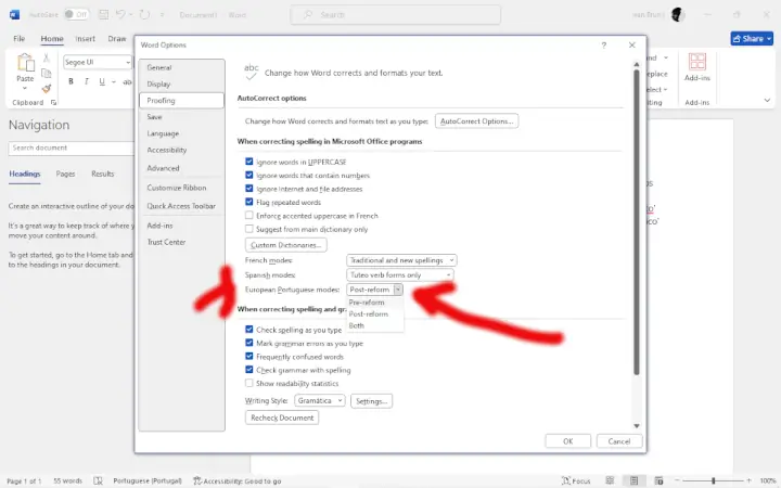 Documento de Microsoft Word aberto.
