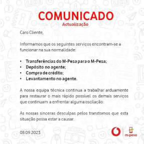 Comunicado M-Pesa Moçambique