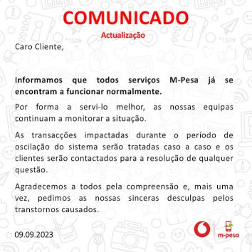 Comunicado do M-Pesa no Facebook