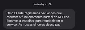 Comunicado do M-Pesa por mensagem